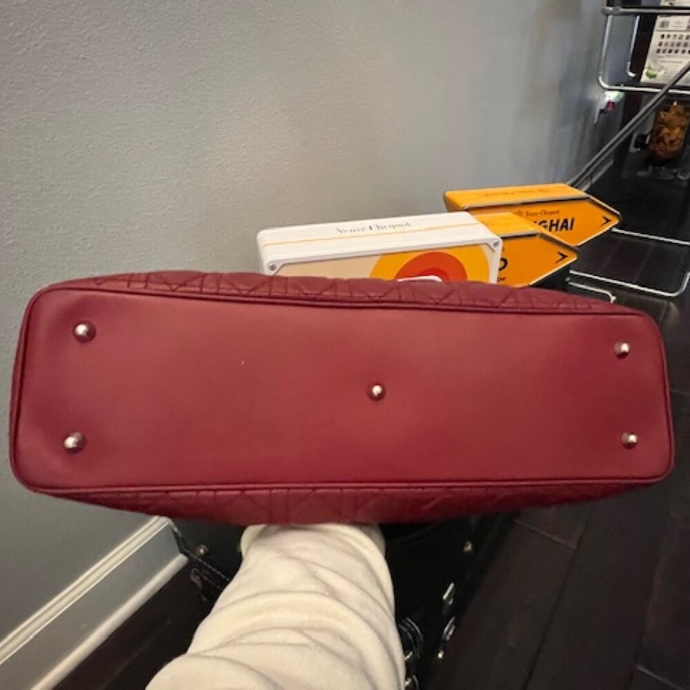 EUC Christian Dior Extra Large Lady Dior – Deep Red Cannage Lambskin | Silver HW - Picture 4 of 13